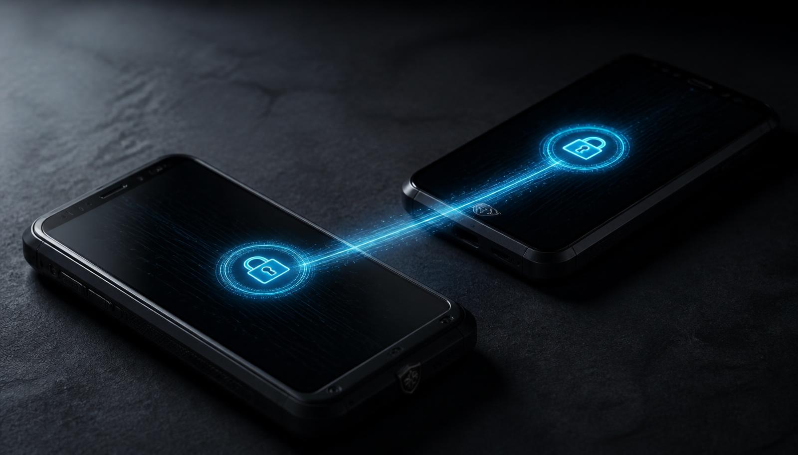 Two encrypted handsets exchanging an end-to-end encrypted message
